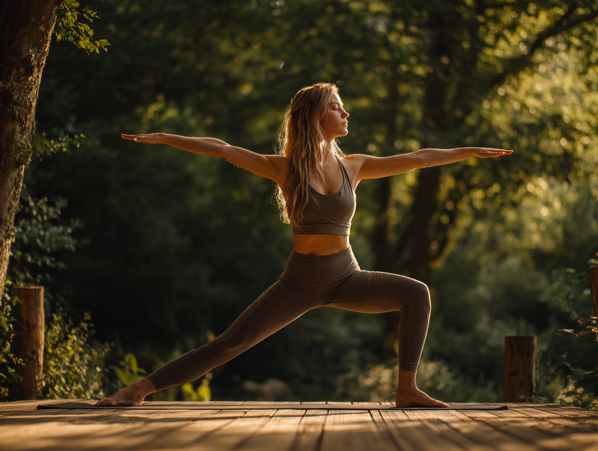 Інструктор йоги демонструє асану на заході сонця